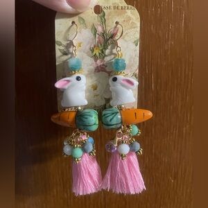 Pink and Orange Bunny Tassel Earrings